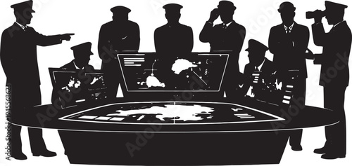 Black Solid Navy Officer Tactical Displays Silhouettes Set of Six on White Background