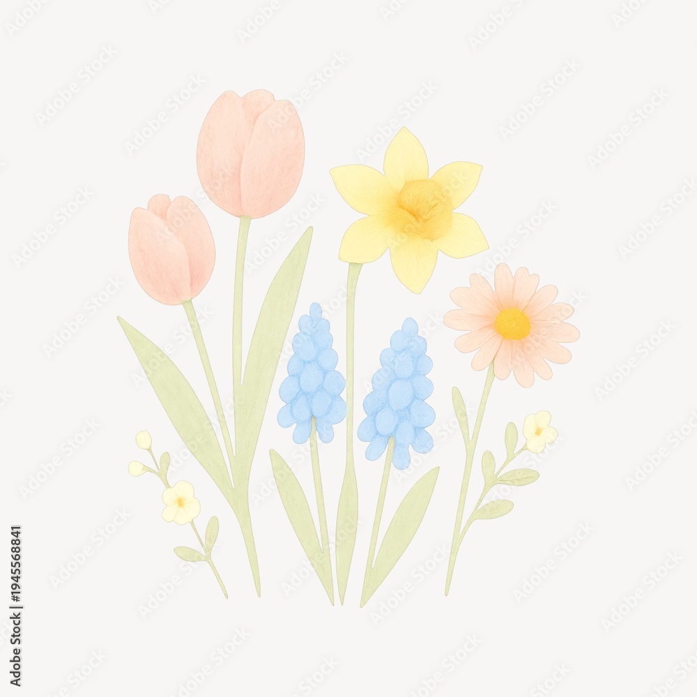 Obraz premium Colorful spring flowers illustration.