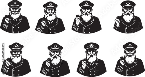 Black Solid Old Bearded Sea Skipper Set of Six
