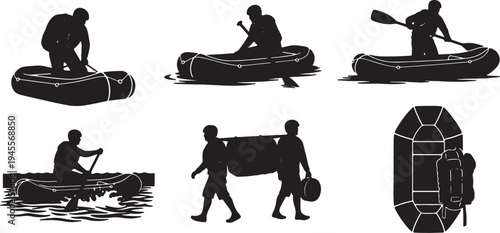 Packrafting Explorer Silhouettes for River Journeys Set of Six