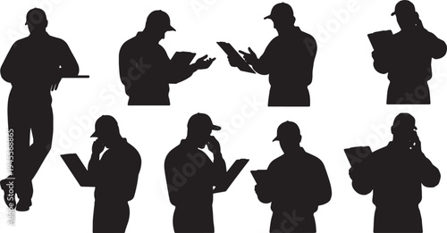 Black Solid Mechanic Ordering Parts Silhouettes Set of Six on White Background