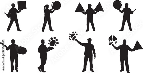 Black Solid Painter Swatch Silhouettes Set of Six on White Background