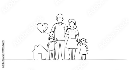 Continuous One Line Family Icons Vector – Minimal Family Life Line Art Set