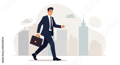 Businessman walking with briefcase in city, professional career, urban lifestyle
