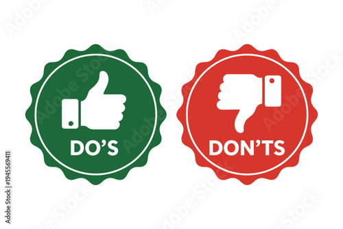 Green and red dos and donts signs with thumbs up and down