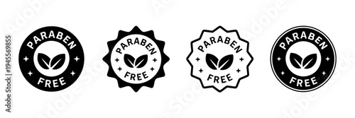 Paraben free badges labels set with leaves and stars on white background
