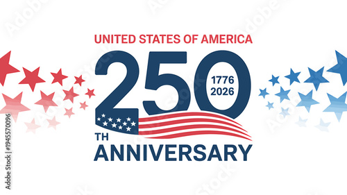 United States of America 250th anniversary celebration logo with stars and flag design elements