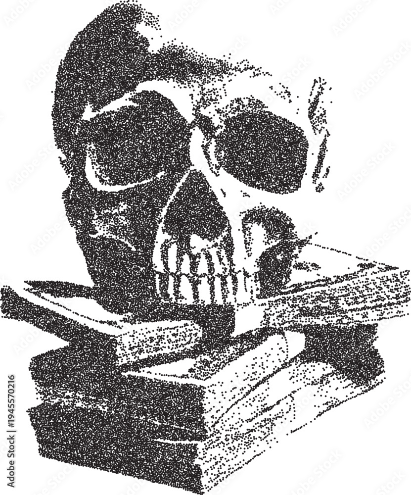 Obraz premium Skull retro y2k stipple design skeleton halftone brutalist urban vector png with clear background, bone 2000s photocopy grunge tattoo gen z effect