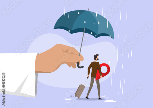 Hand of God Holding Umbrella Over Traveler in Rain