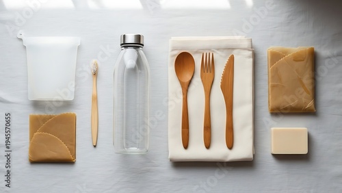 Bamboo Cutlery Set with Reusable Water Bottle and Eco Friendly Kitchen Accessories