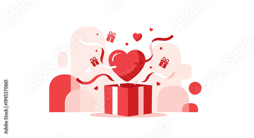 Surprise Gift Box Exploding with Love Heart and Confetti - Valentine's Day Celebration