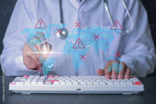 Canvas Print Focused doctor uses medical ai for patient information system displaying digital