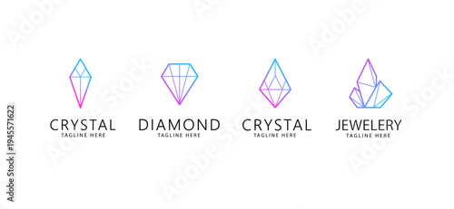 Signs set of Gem, Cristal, Brilliant, Diamond pictograms for Jewellery store logo brand design - editable vector icons template