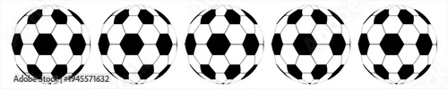 Black soccer ball from different angles. Flat sports sign of football ball.