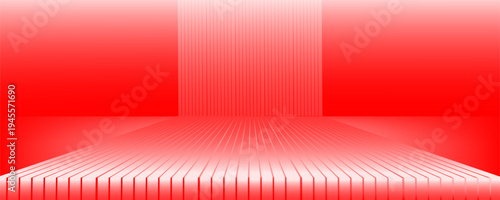 Abstract Red 3D Podium Background with Vertical Lines – Minimalist Stage for Product Display. vector illustration