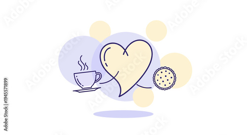 Simple Heart Icon with Coffee Cup and Cookie, Love for Treats