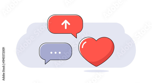 Social Media Icons: Heart, Upload, and Chat Bubbles - Vector Illustration