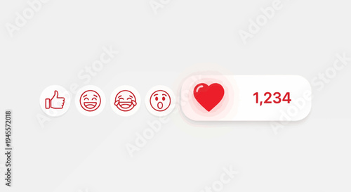 Social Media Like Button with Heart Icon and Reaction Emojis