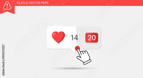 Social Media Like Button with Heart Icon, Notification Count and Cursor Click