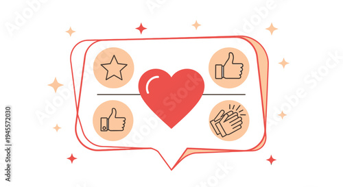 Social Media Like Icons: Heart, Thumbs Up, Star, Clapping Hands in Speech Bubble