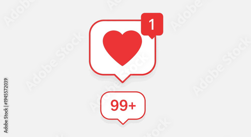 Social Media Like Notification: Heart Icon with Counter 99+