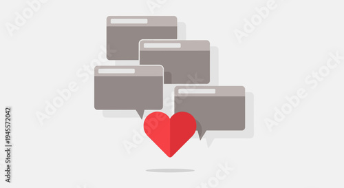 Social Media Likes and Comments Concept with Red Heart and Chat Bubbles