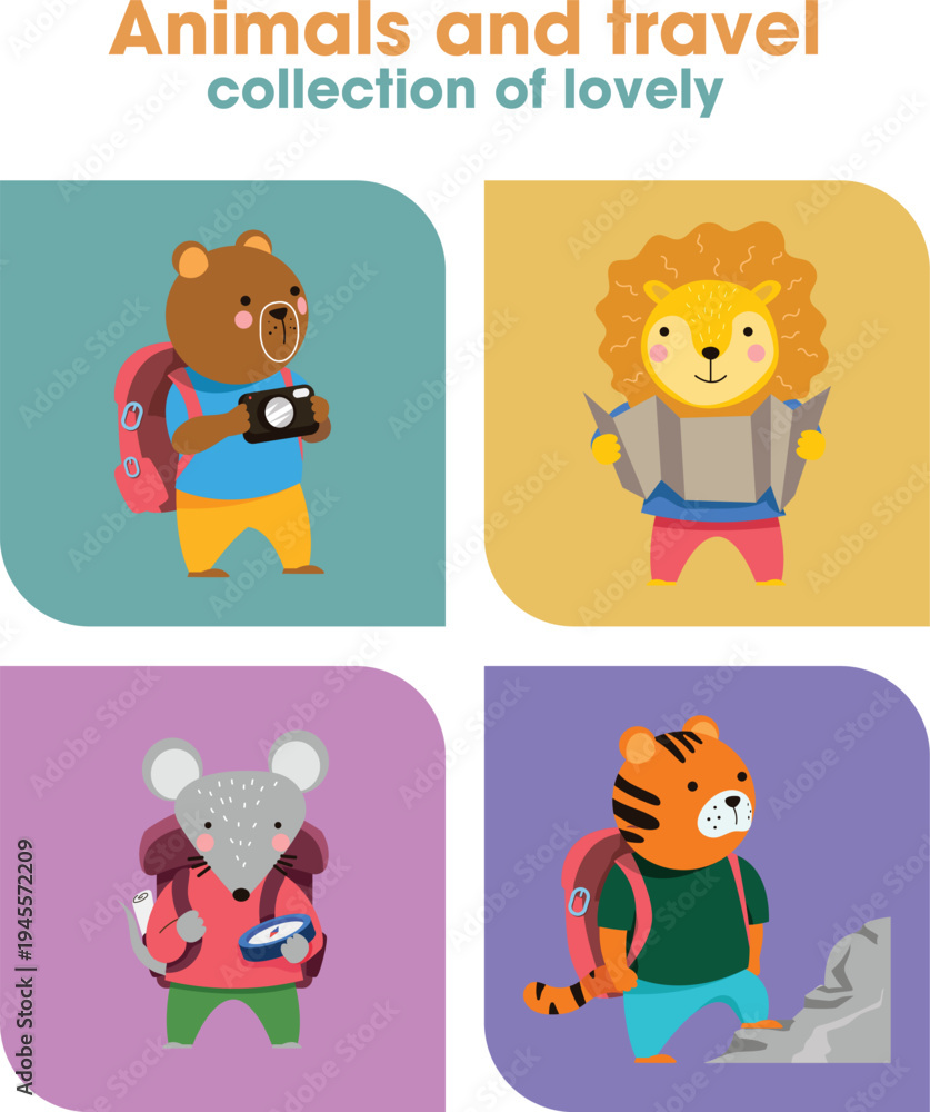 Fototapeta premium Animals and travel collection of lovely