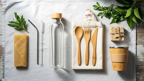Bamboo Cutlery Set with Reusable Water Bottle and Eco Friendly Kitchen Accessories