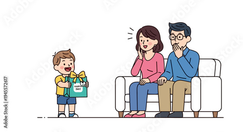 Family Reaction to Childs Gift Cartoon.