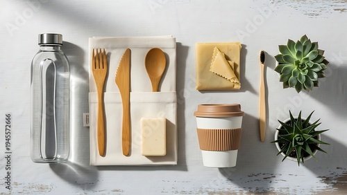 Bamboo Cutlery Set with Reusable Water Bottle and Eco Friendly Kitchen Accessories