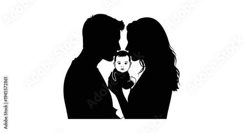 Family Silhouette Couple and Child Together.