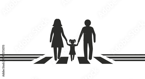 Family Silhouette Holding Hands Walking Together.