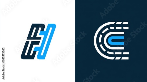 Wallpaper Mural Abstract letter logos featuring geometric lines in shades of blue, against light and dark backgrounds Torontodigital.ca