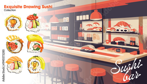 Exquisite Drawing Sushi Vector