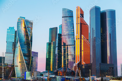 Foto Moscow City skyscrapers. Modern glass office buildings.