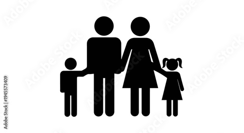 Family Silhouette Illustration with Parents and Children.