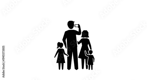Family Silhouette Taking Selfie Together.
