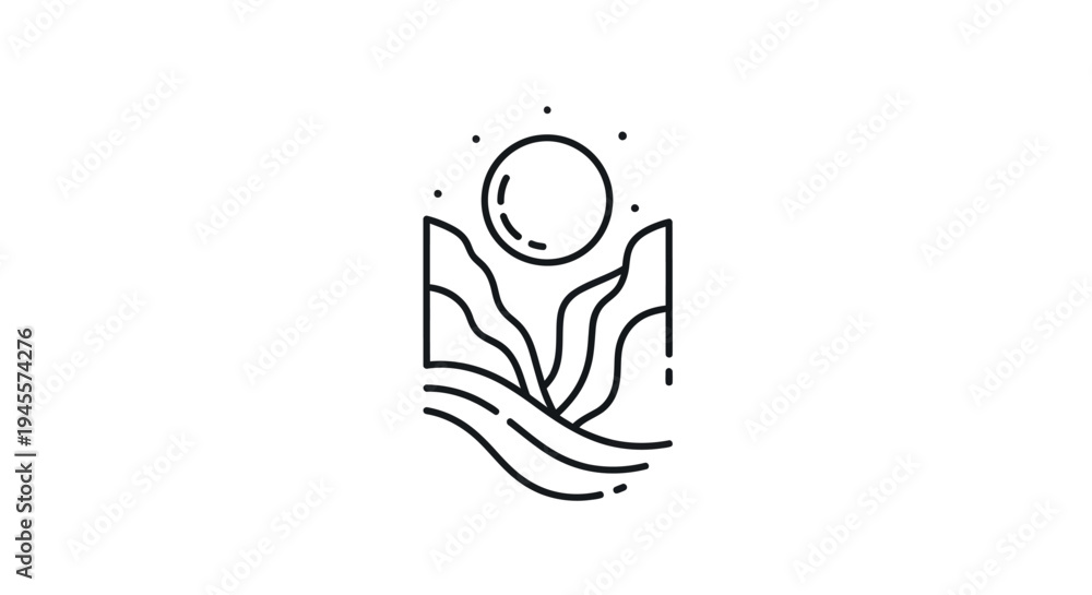 Obraz premium Minimalist landscape illustration with sun