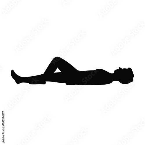 A person lies in a relaxed pose on a white background