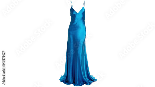 Tableau sur toile Isolated elegant long blue satin slip dress for glamorous evening wear or formal