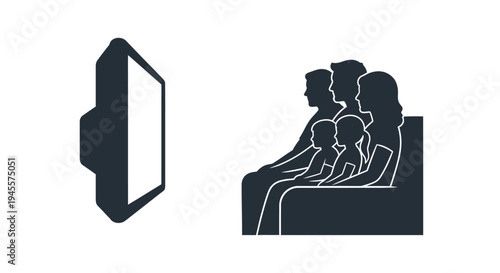 Family Watching Television Together Silhouette.