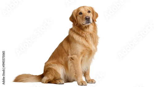 Schilderij op canvas Isolated golden retriever dog sitting looking attentive and friendly, a beautifu