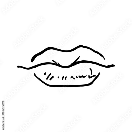Hand-drawn doodle of human lips with a simple outline, representing beauty, a kiss, or creative minimalist facial feature design