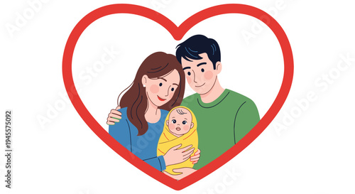 Family with Baby Inside Heart Shape.