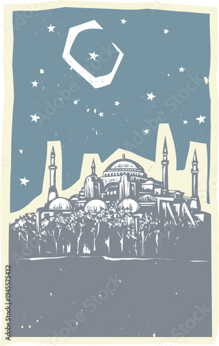 Fotografía Woodcut image of the Hagia Sophia in Istanbul