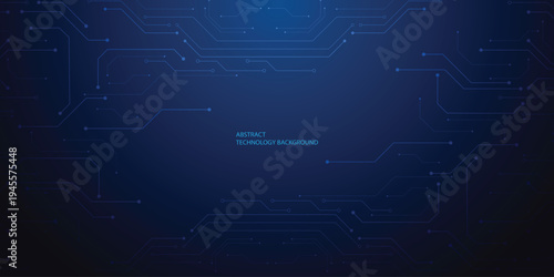 Abstract tech background featuring circuit patterns and blue chip design. Digital board texture with electronic lines for futuristic data concepts. Digital technology