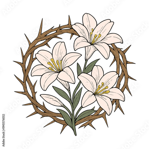 Crown of Thorns with White Easter Lilies