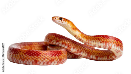 Φωτογραφία Isolated vibrant red and orange Corn Snake with unique patterned scales, head ra