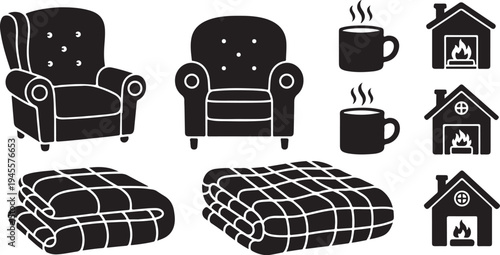 Cozy Home Decor with Furniture and Warmth Illustrations