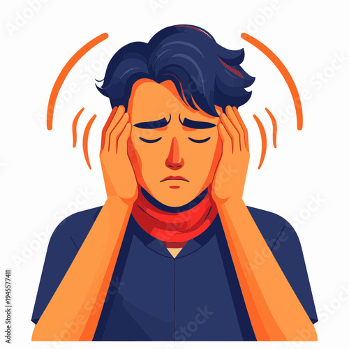 Man suffering from severe head pain, feeling intense pressure and discomfort